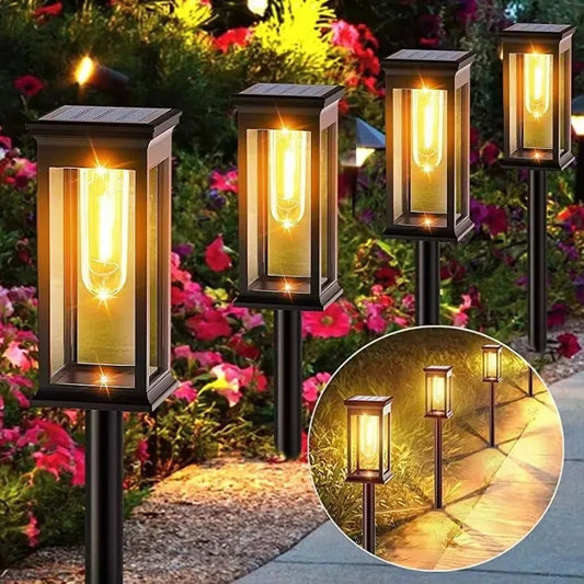 Solar Garden Spike Lights | Vintage Edison Bulb Outdoor Path Lamp Solar Pathway Light Peaceful Pleasures Health and Wellness