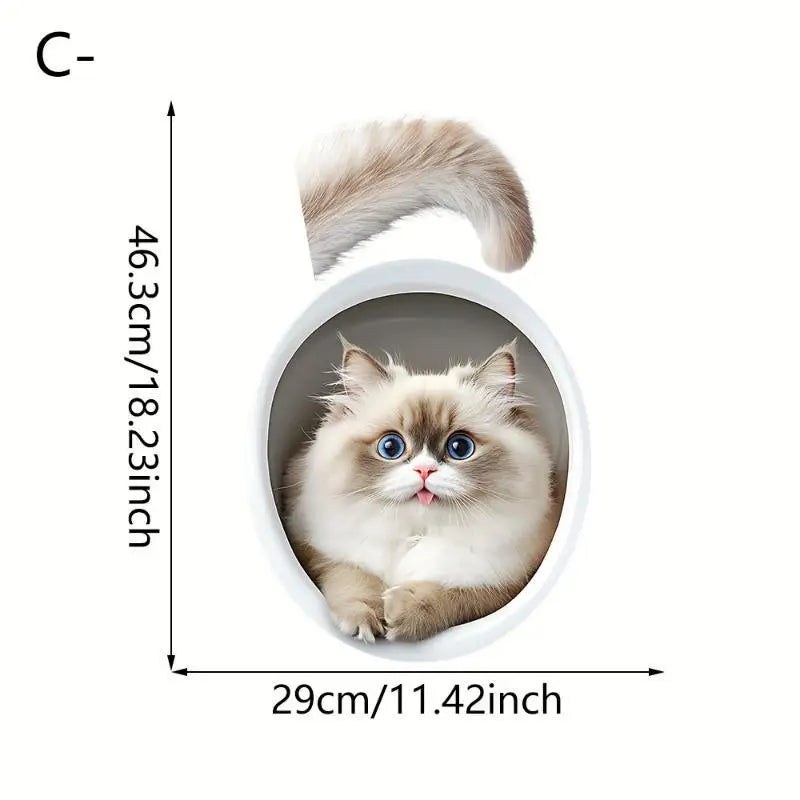 3D Cat & Dog Toilet Sticker – Waterproof Removable Bathroom Decal