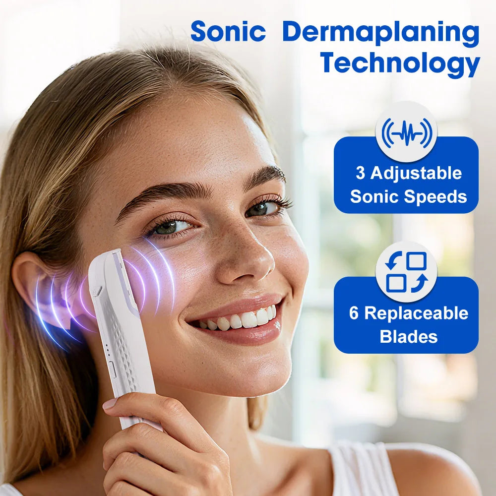 Electric Sonic Dermaplaning Razor for Women's Rechargeable Eyebrow Trimmer with 6 Replaceable Blades Facial Hair & Fuzz Shaver Peaceful Pleasures Health and Wellness