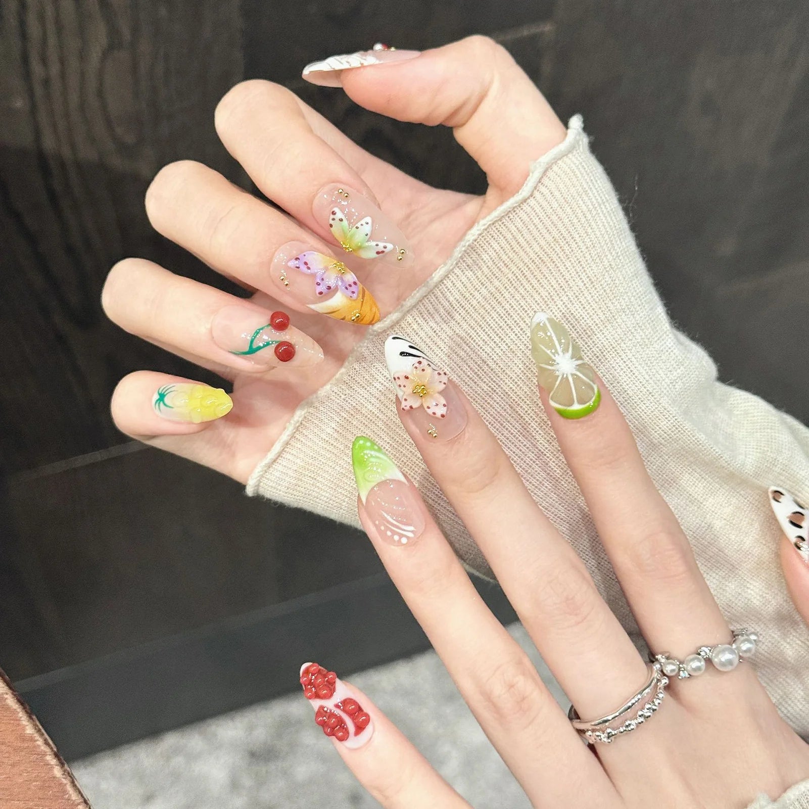 Handmade Press On Nails 3D Orange Cherry Jelly Fake Nails Decor Wearable Fashion Gradient French Almond False Nails For Women Peaceful Pleasures Health and Wellness