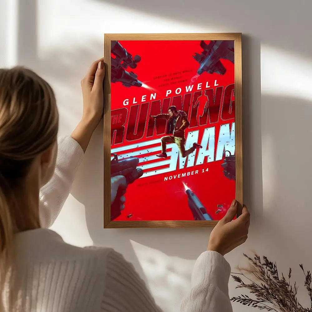 Movie T-The Running Man Poster HD Self Adhesive Waterproof Wall Art Ideal for Home Office Dorm Bedroom Great Gift Peaceful Pleasures Health and Wellness White4 15X20cmNoframe