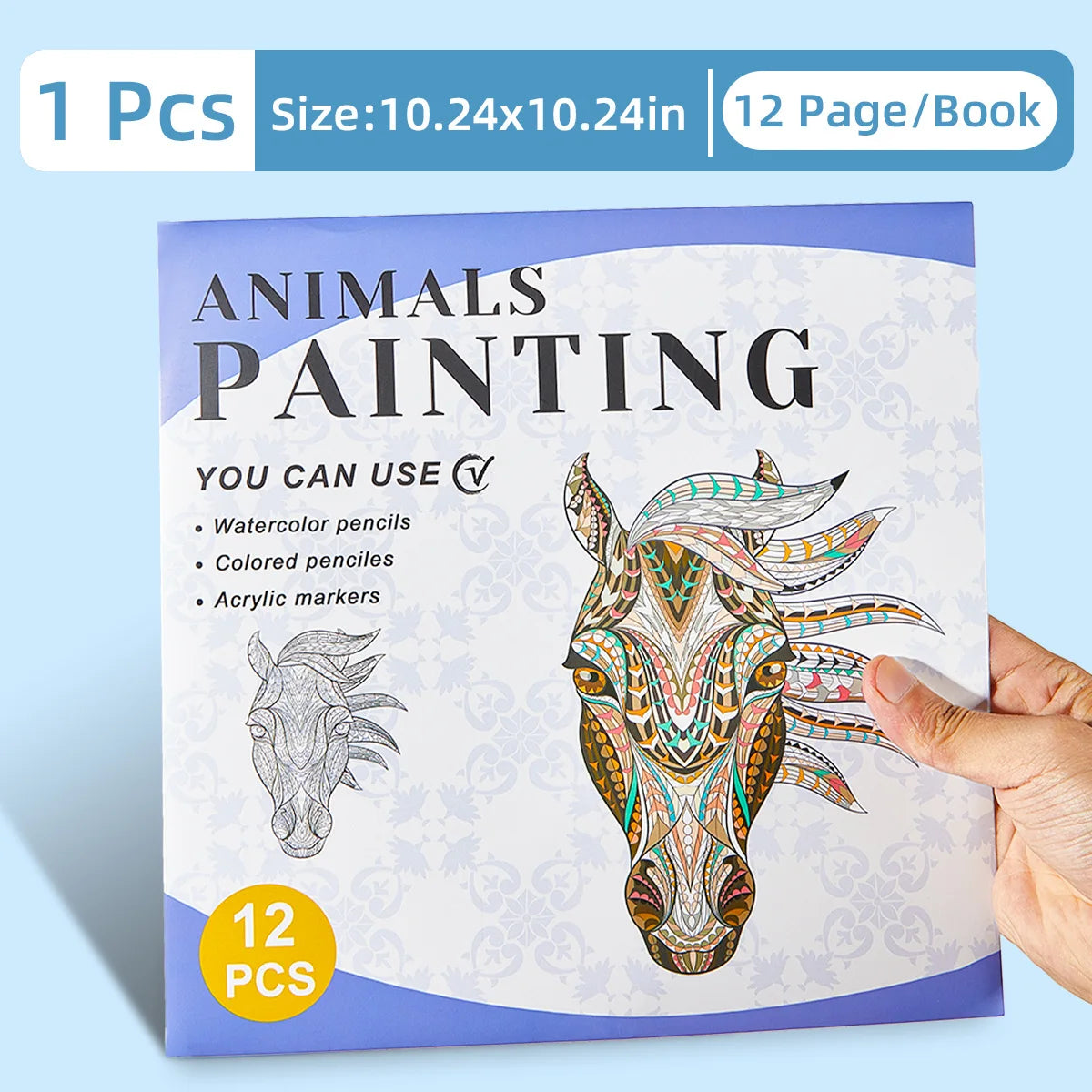 12 Page Animal Drawing Book Puzzle Watercolor Graffiti Adult Students