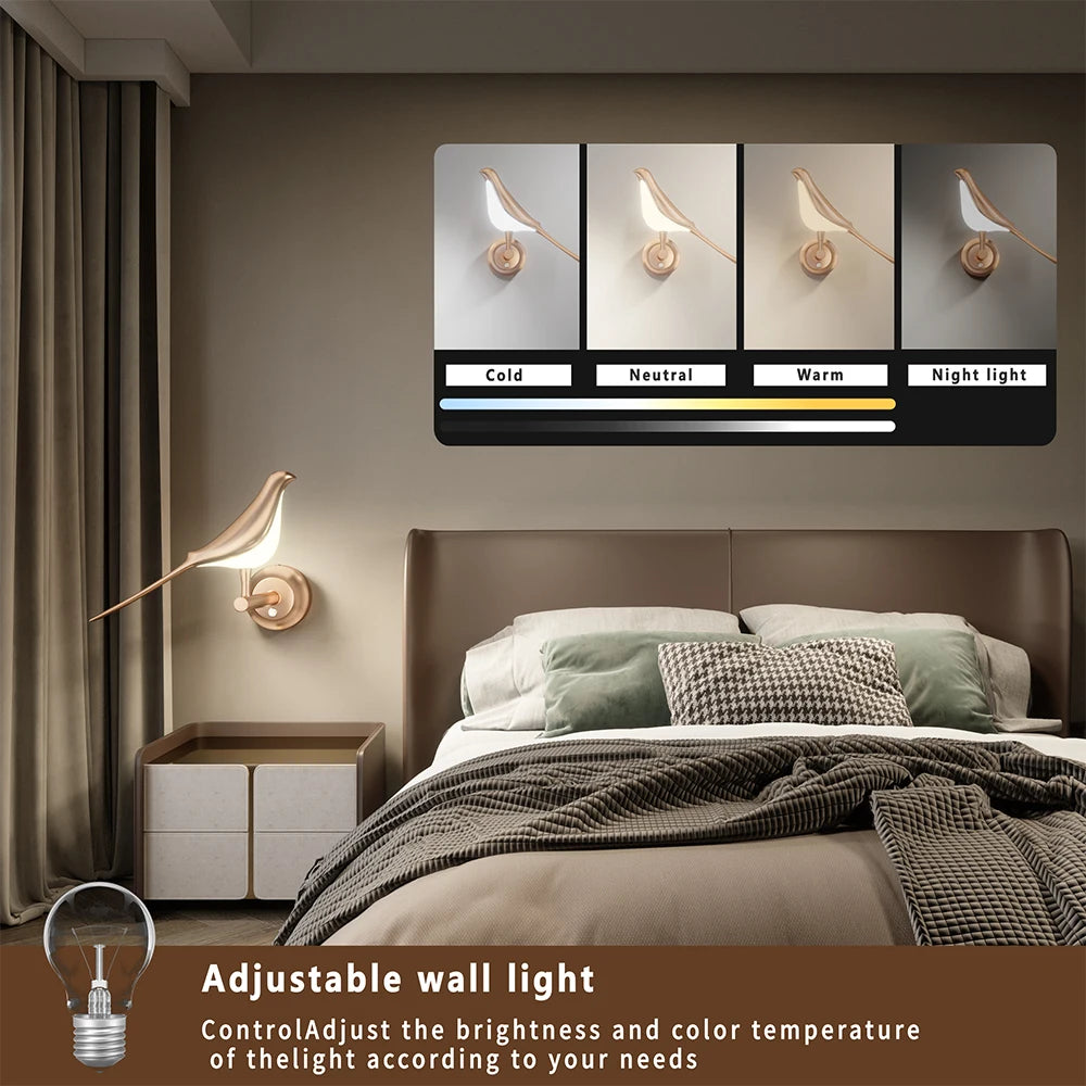 RUNTOIN Dimmable LED Bird Wall Lamp | Modern Rotating Sconce