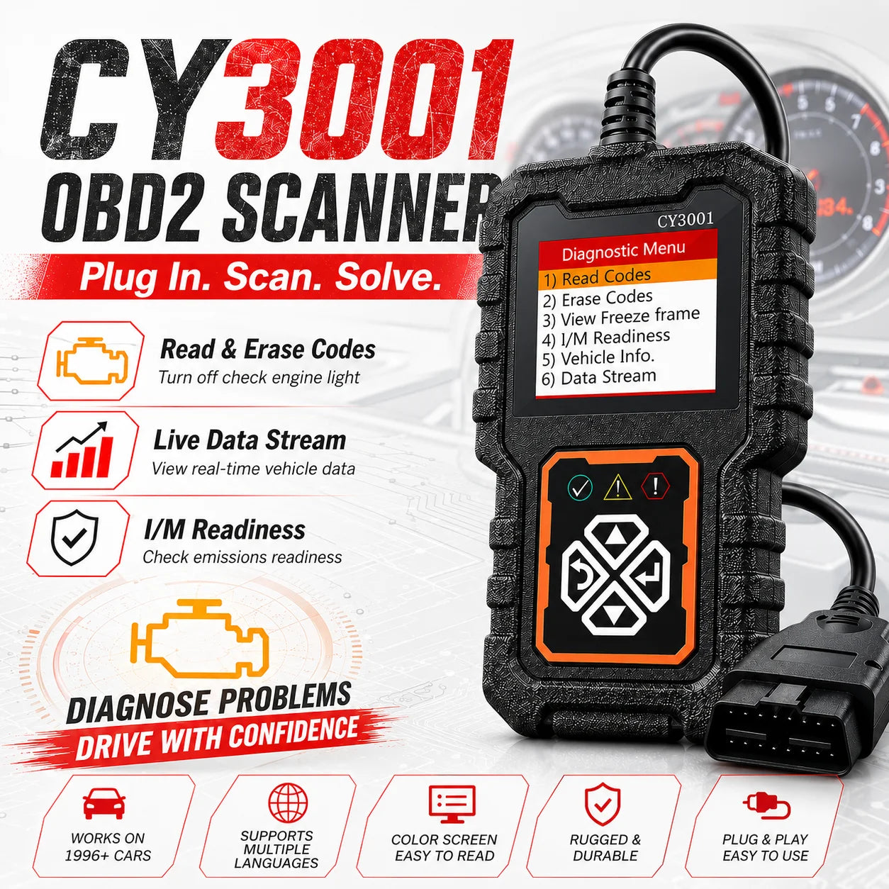 Car OBD2 Code Scanner Diagnostic Scanner Code Reader Erase Engine Fault Code Read Code Erase Code Battery Test Engine Light Can Peaceful Pleasures Health and Wellness