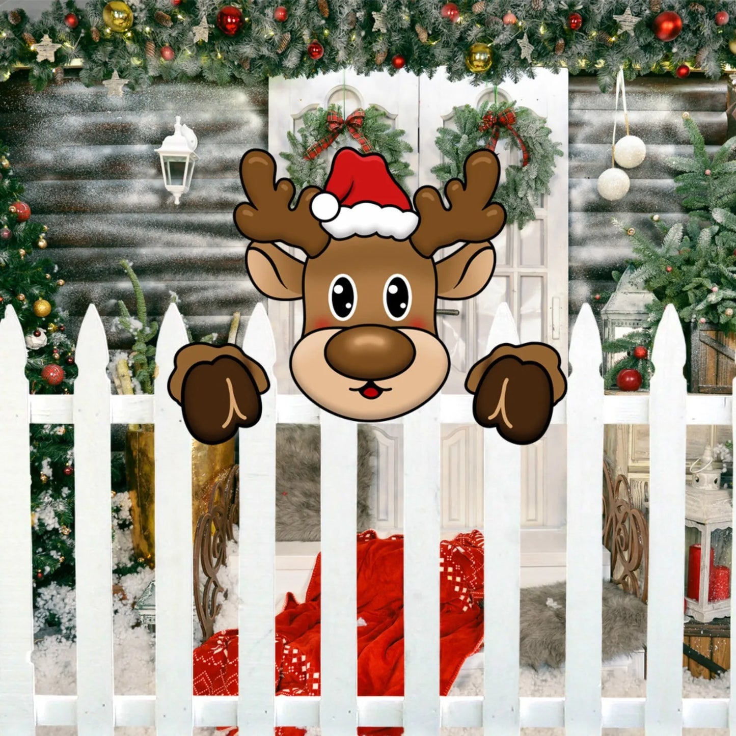 Santa Claus Fence Peeks Christmas Outdoor Decoration Set