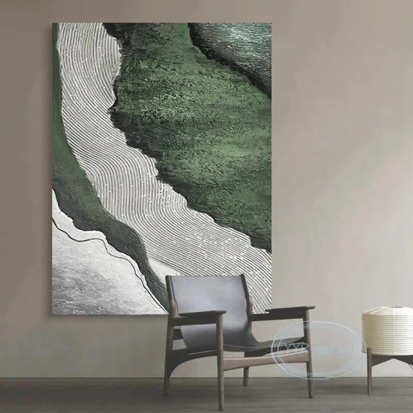Hand Painted Green Abstract River Decor Poster Living Room Bedroom Wall Art Canvas Oil Painting Modern Home Aesthetic Picture Peaceful Pleasures Health and Wellness