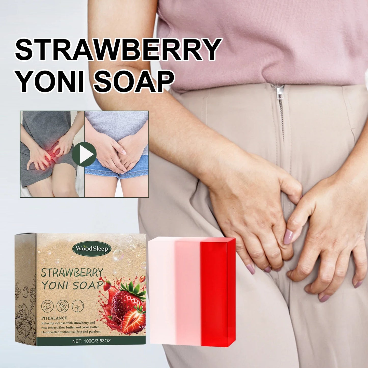 WOODSLEEP Strawberry Yoni Bar Soap – pH Balance Feminine Wash
