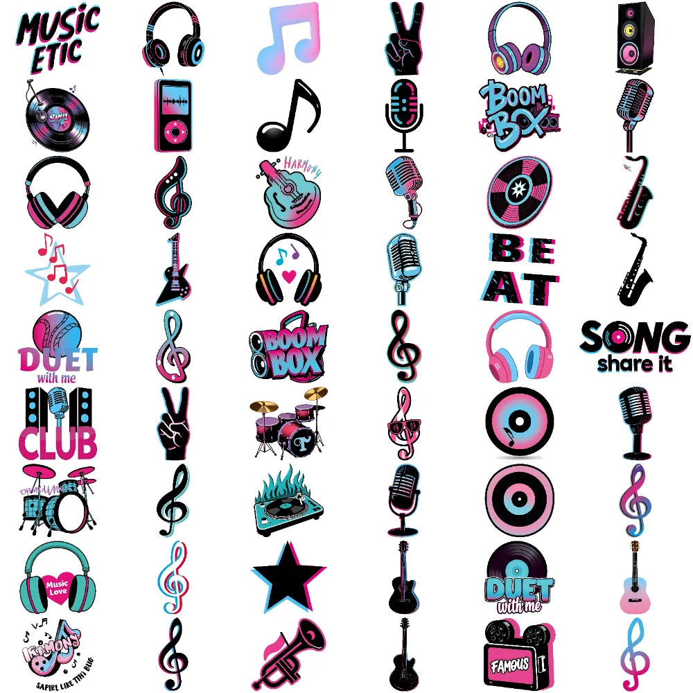 54-Piece Music Temporary Tattoos – Waterproof Body Stickers