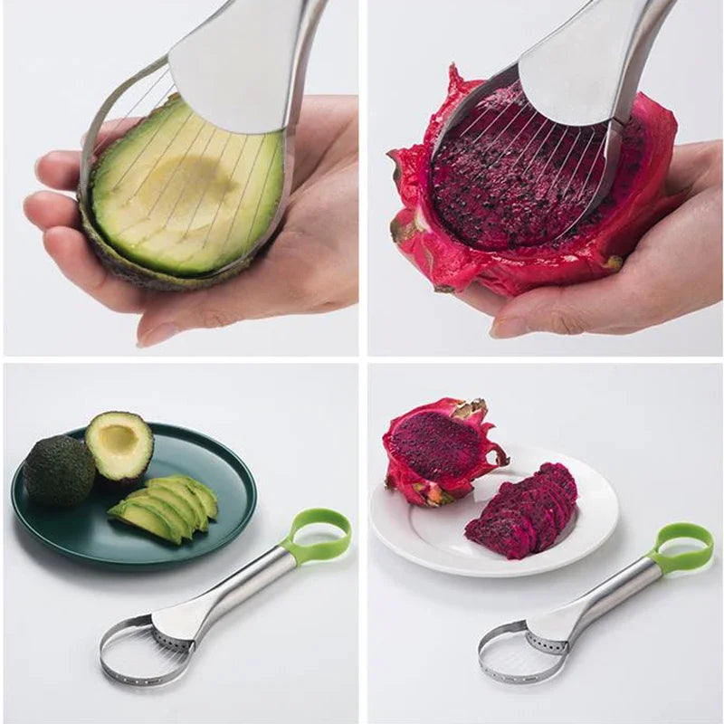 Avocado Slicer 2 In 1 Stainless Steel Avocado Cutter Peeler Knife Pitaya Kiwi Slicer Peeler Kitchen Gadget Fruit Vegetable Tools Peaceful Pleasures Health and Wellness