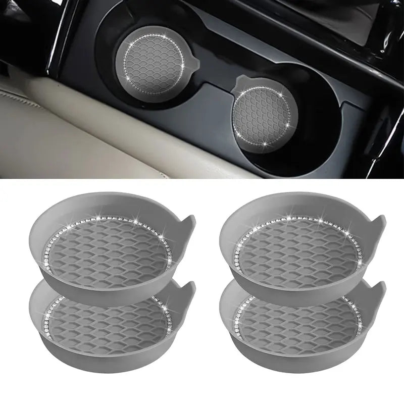 Bling Rhinestone Car Cup Holder Coasters | Non-Slip Rubber Pads