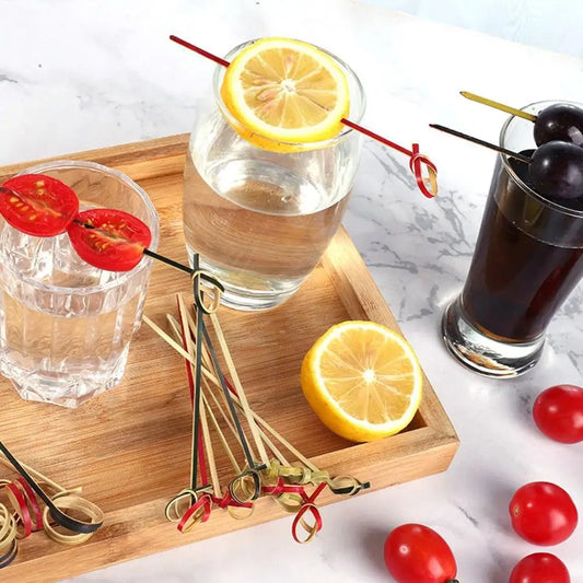 Bamboo Cocktail Picks & Appetizer Skewers 100 Pcs | Ring Loop Cocktail Picks Oasis Select