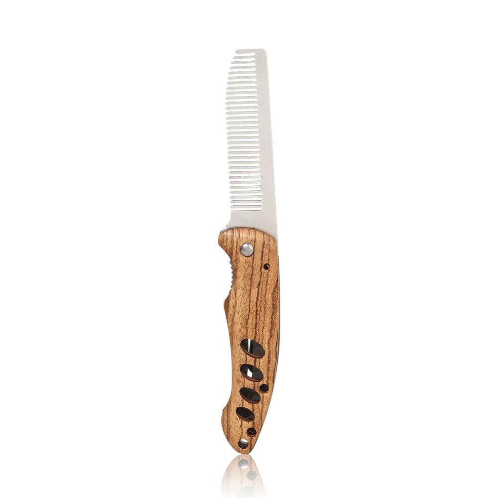 Solid Wood & Metal Folding Beard Comb for Men, Portable Pompadour Styling Grooming Kit, Barber-Grade Travel Hair Mustache Comb Peaceful Pleasures Health and Wellness black