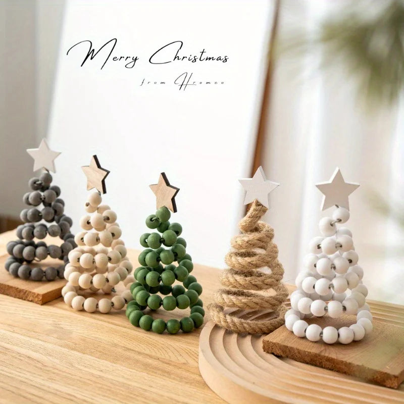 Christmas Decoration Wooden Bead Christmas Tree Creative Nordic Style Wooden Christmas Tree Desktop Ornament Decoration Ornament Peaceful Pleasures Health and Wellness
