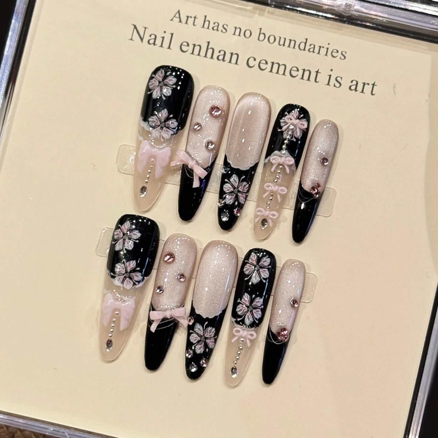 10pcs Handmade Press on Nails Leopard Print Blue Cat Eye Fake Nail Tips Wearable Detachable Spice Girls Long Almond False Nails Peaceful Pleasures Health and Wellness L 1