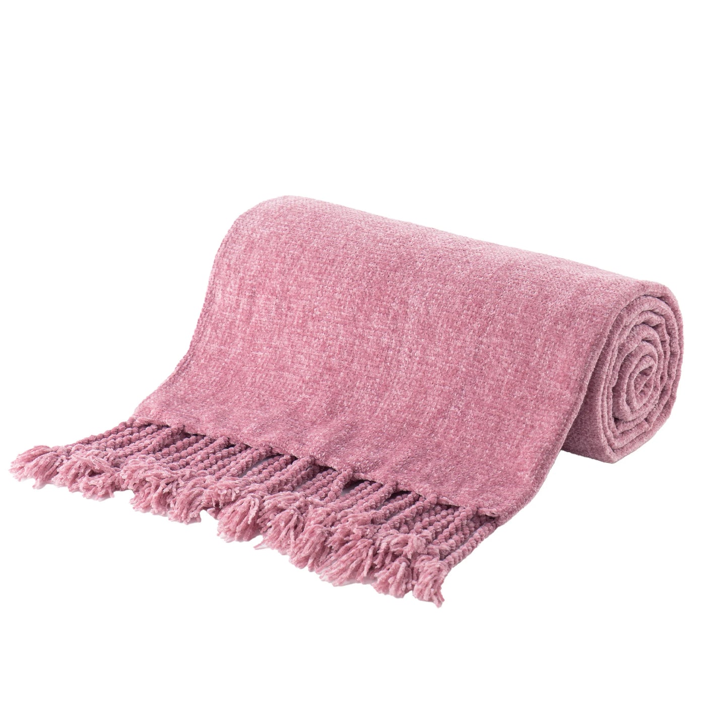 Battilo Chenille Throw Blanket with Fringe Tassels | Soft Knit