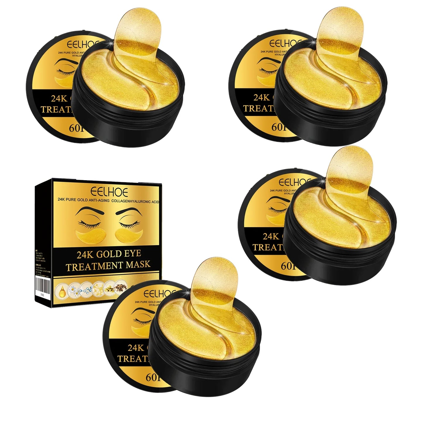 24K Gold Under Eye Patches – Firming, Hydrating 60-Pack