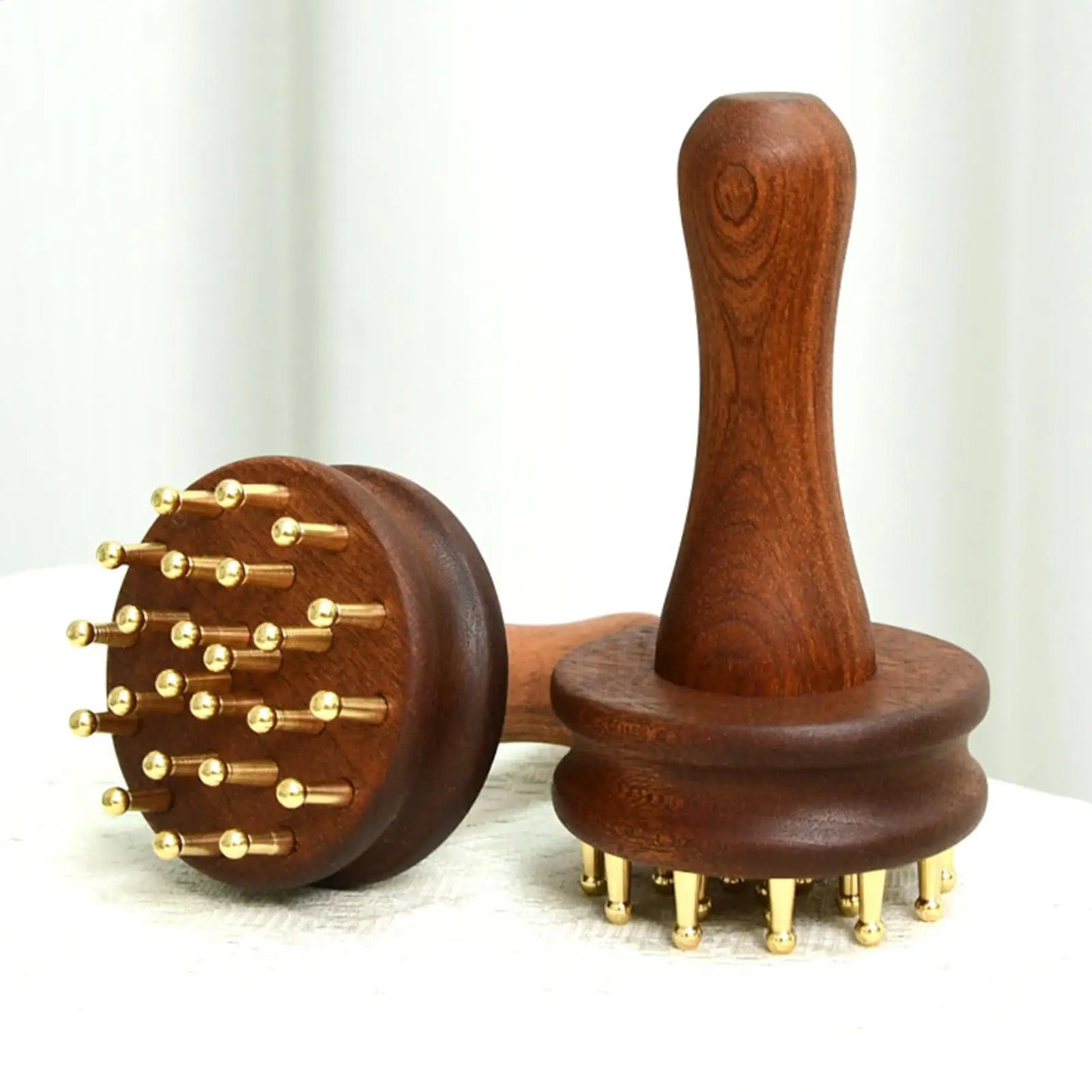 Brass Teeth Gua Sha Scalp & Body Massage Brush – Wood Handle
