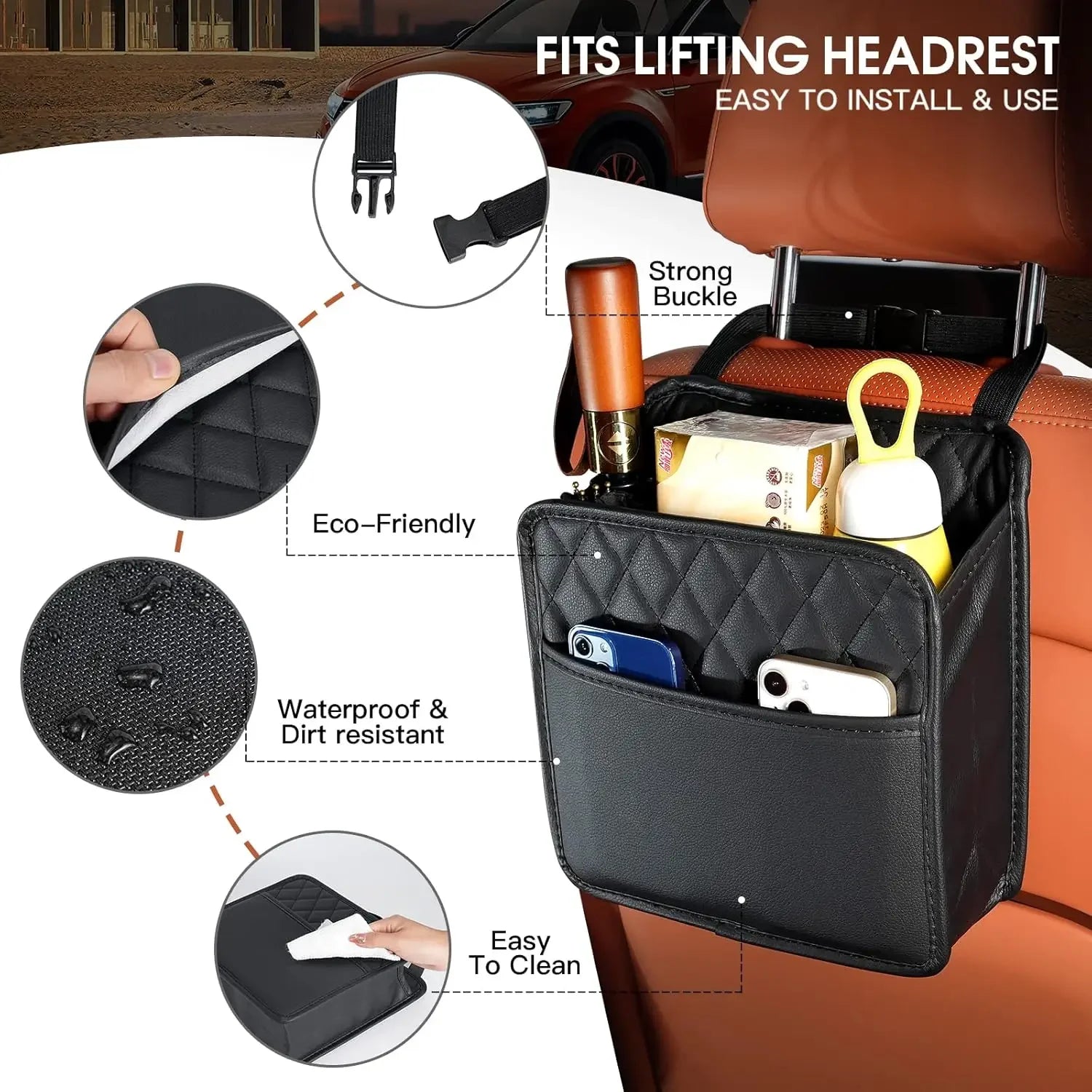 Car Seat Back Organizer with Multi-Pockets, Waterproof PU Leather Storage Bag for Travel and Kids Peaceful Pleasures Health and Wellness