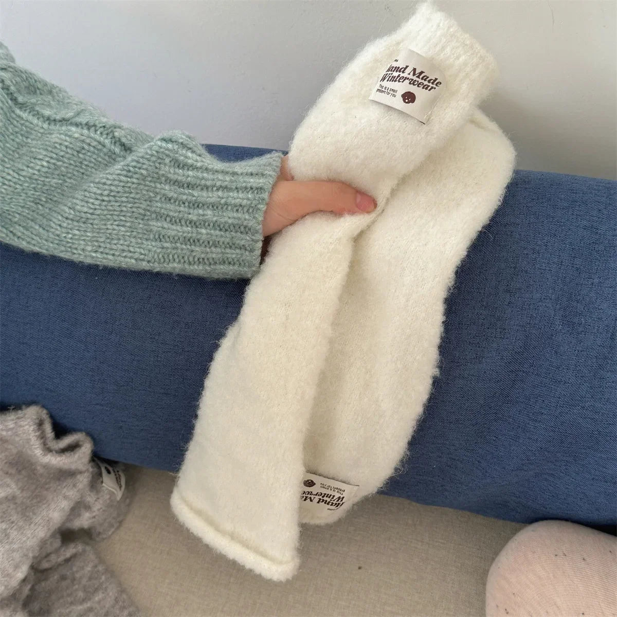New Korean Style Sweet Cotton Ankle Sock with Marshmallow Patch Thick Warm Slouch Socks for Autumn Winter Fashionable Leg Warmer Peaceful Pleasures Health and Wellness WHITE One Size