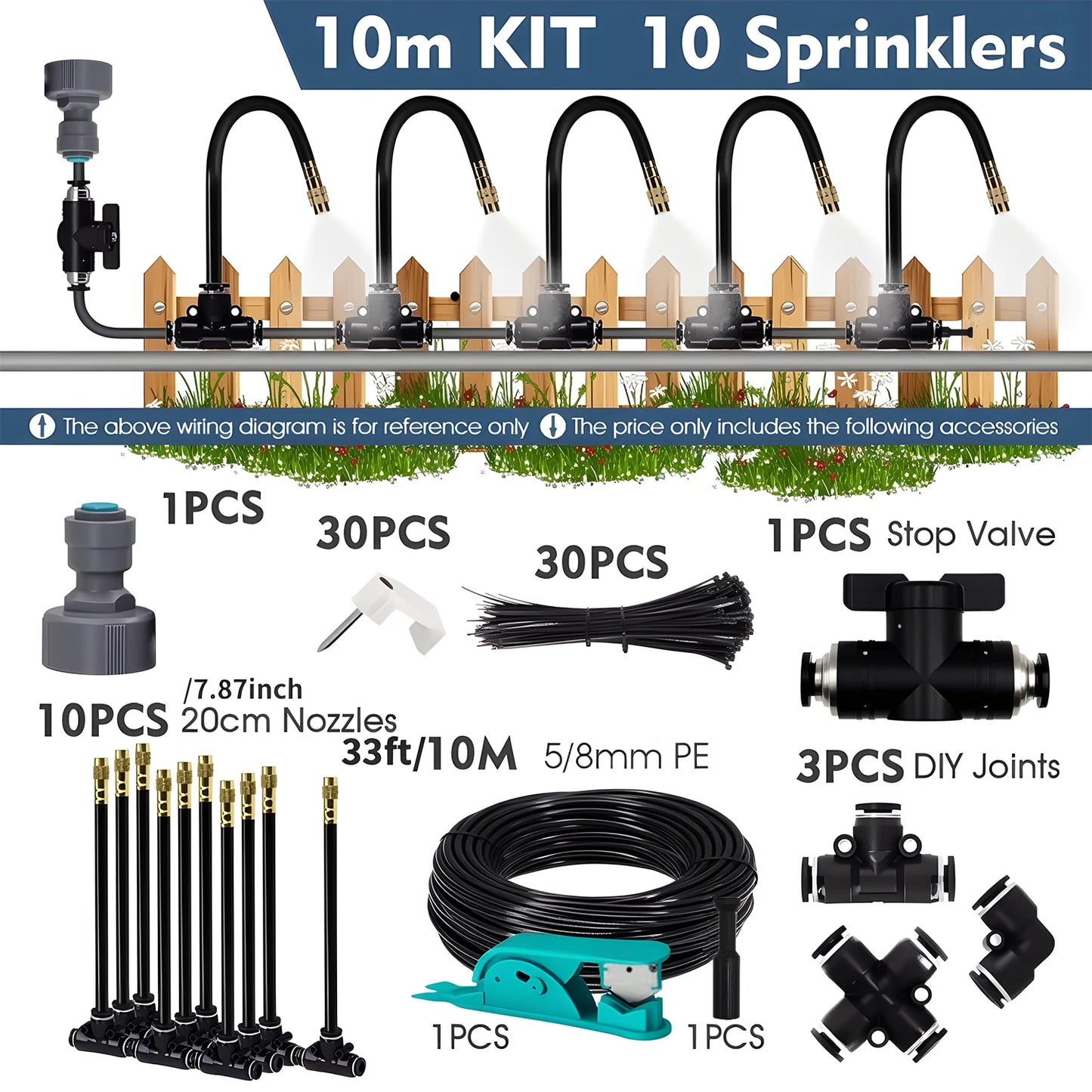 360° Free-bend Misting Nozzle Adjustable Atomizer Sprayer Outdoor Watering Kits 5-30m 1/4" 4/6mm Garden Misting Cooling System Peaceful Pleasures Health and Wellness 10m Kit