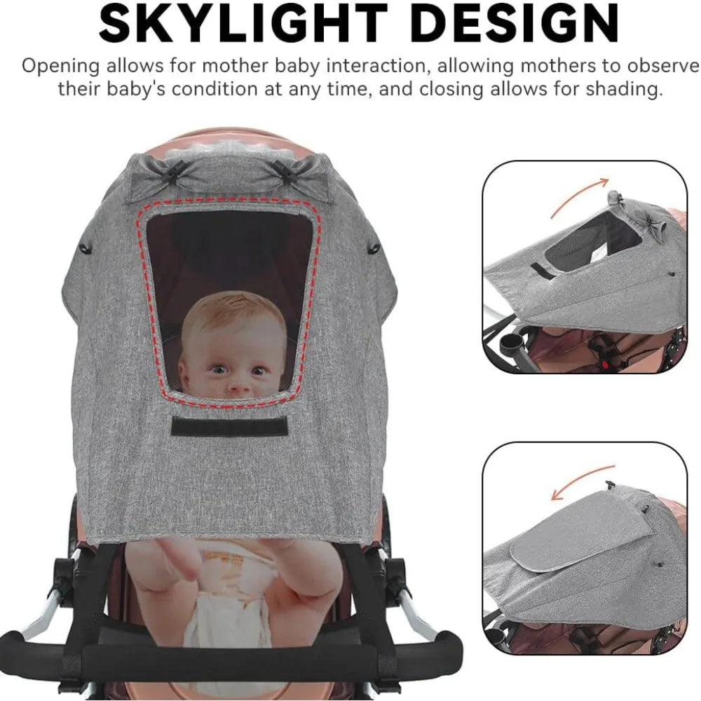Baby Stroller Sun Shade UPF 50+ Canopy Cover & Mesh Window
