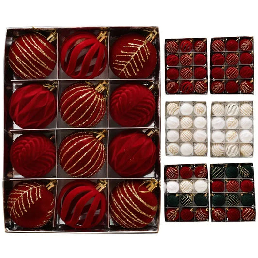12-Pack Velvet Christmas Ball Ornaments 6cm – Red, Green & White Christmas Tree Ornaments Oasis Select