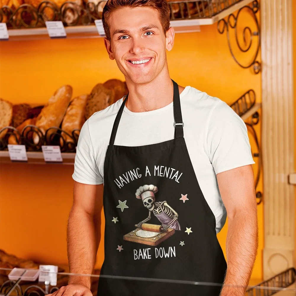 Funny Skeleton Chef Apron – Gothic Halloween Baking Gift Kitchen Apron Peaceful Pleasures Health and Wellness