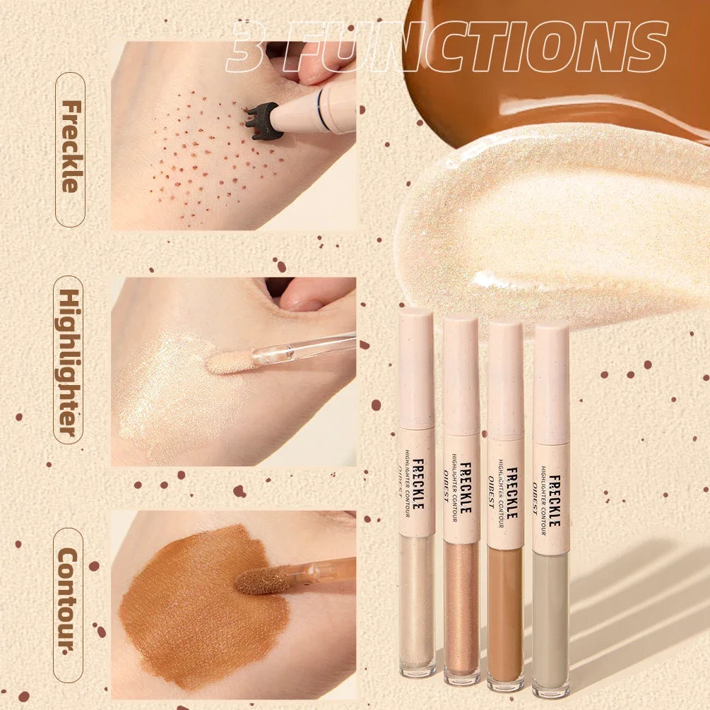 QIBEST Double-headed Freckle Highlighter Stick Fast-drying Waterproof Natural Liquid Contour Lasting Simulation Freckles Stamp Peaceful Pleasures Health and Wellness