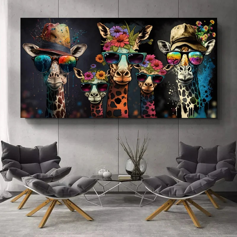 Giraffe Family Canvas Wall Art Print, Modern Art Deco, Frameless Landscape Poster, for Living Room, Bedroom, Home Wall Decor Peaceful Pleasures Health and Wellness