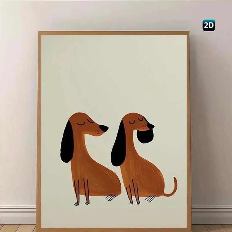 Funny Sausage Dog Couple Canvas Wall Art Print | Home Decor