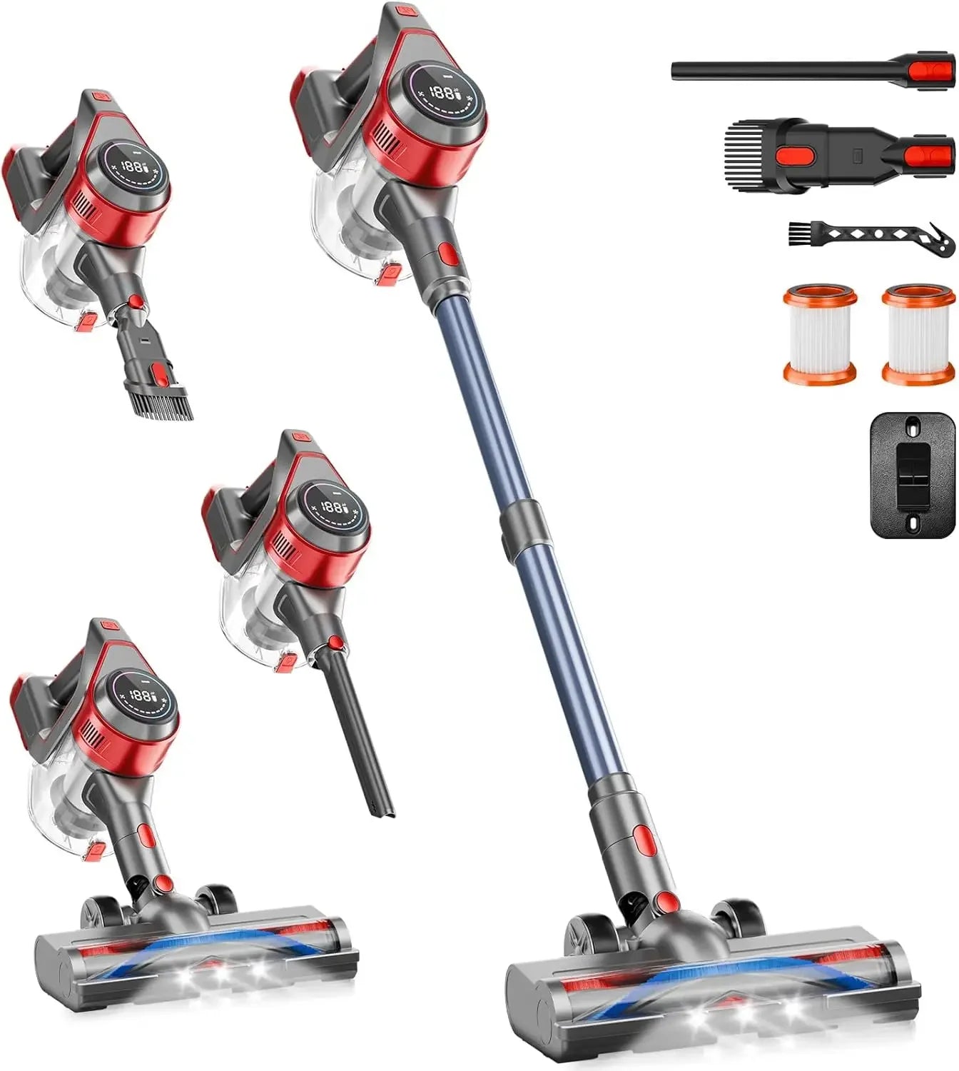Rechargeable Cordless Stick Vacuum, 35Kpa Powerful Suction, 45Min Runtime, LED Display, 8-in-1 for Hard Floors & Carpets Peaceful Pleasures Health and Wellness United States
