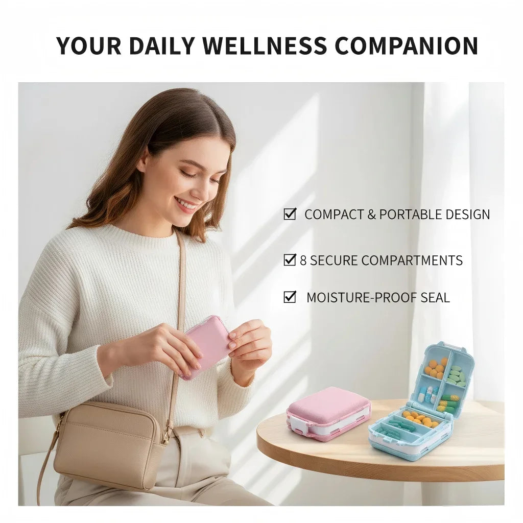 8 Grids Weekly Pill Box Medicine Organizer Tablet Storage Box Travel Pill Case Drug Dispenser Container Health Care Portable Peaceful Pleasures Health and Wellness