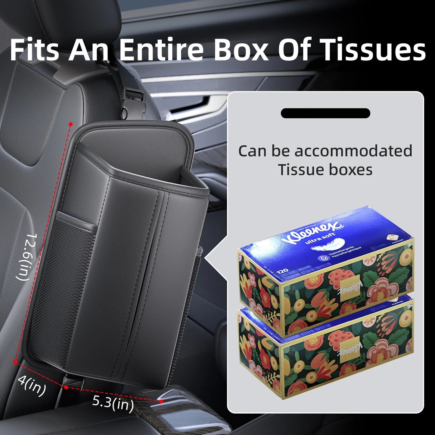 Leather Car Seat Side Organizer | Tissue, Phone & Cup Holder