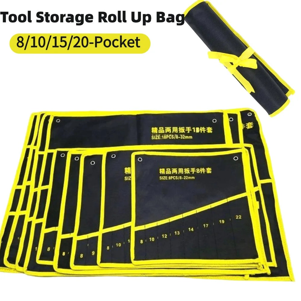 Canvas Roll-Up Wrench Organizer Bag | 8–20 Pockets | 8–24mm