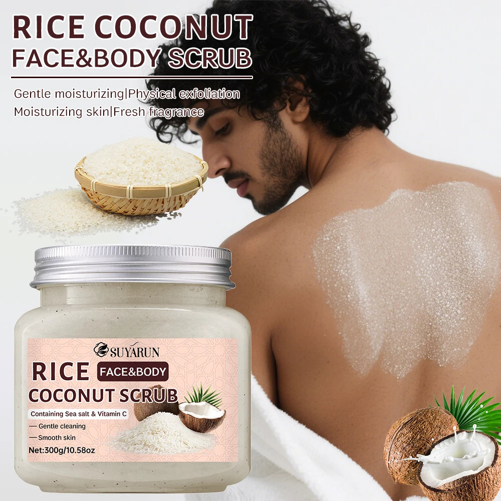 SUYARUN Natural Rice & Coconut Exfoliating Scrub - Gentle Brightening Face/Body Scrub for All Skin Types, Vegan, Sulfate-Free. Peaceful Pleasures Health and Wellness