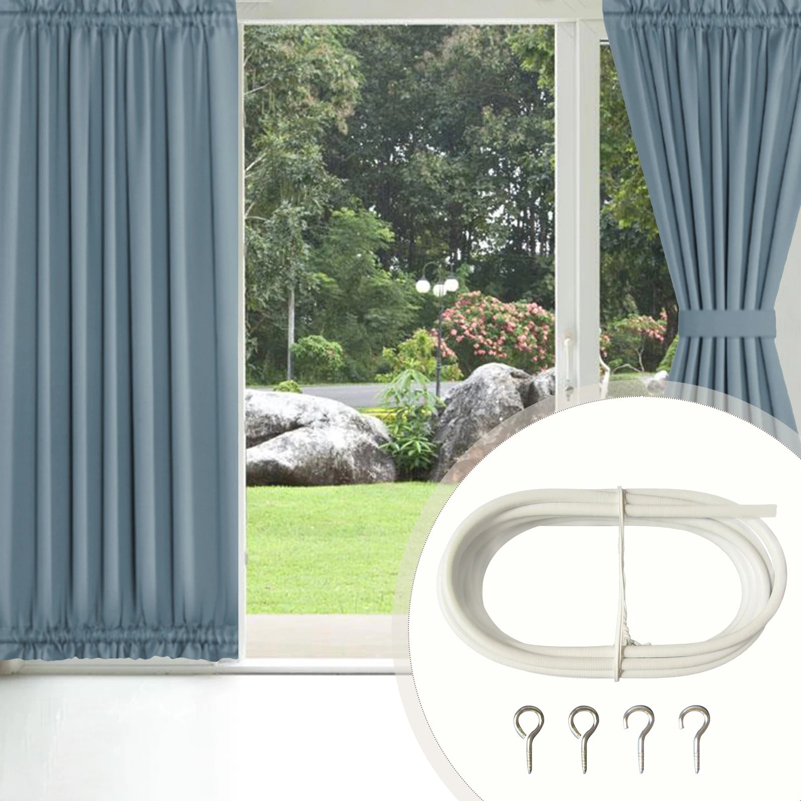 10FT Curtain Wire With 4 Hooks DIY Curtain Rod Picture Hanging Wire Wire Hanging Cord Picture Hanging Wire Peaceful Pleasures Health and Wellness