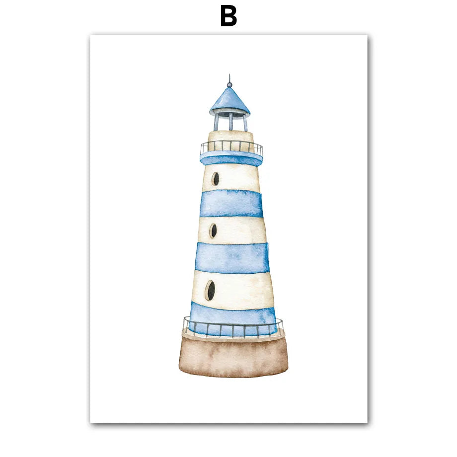 Nautical Canvas Wall Art | Sailboat Lighthouse Nordic Print