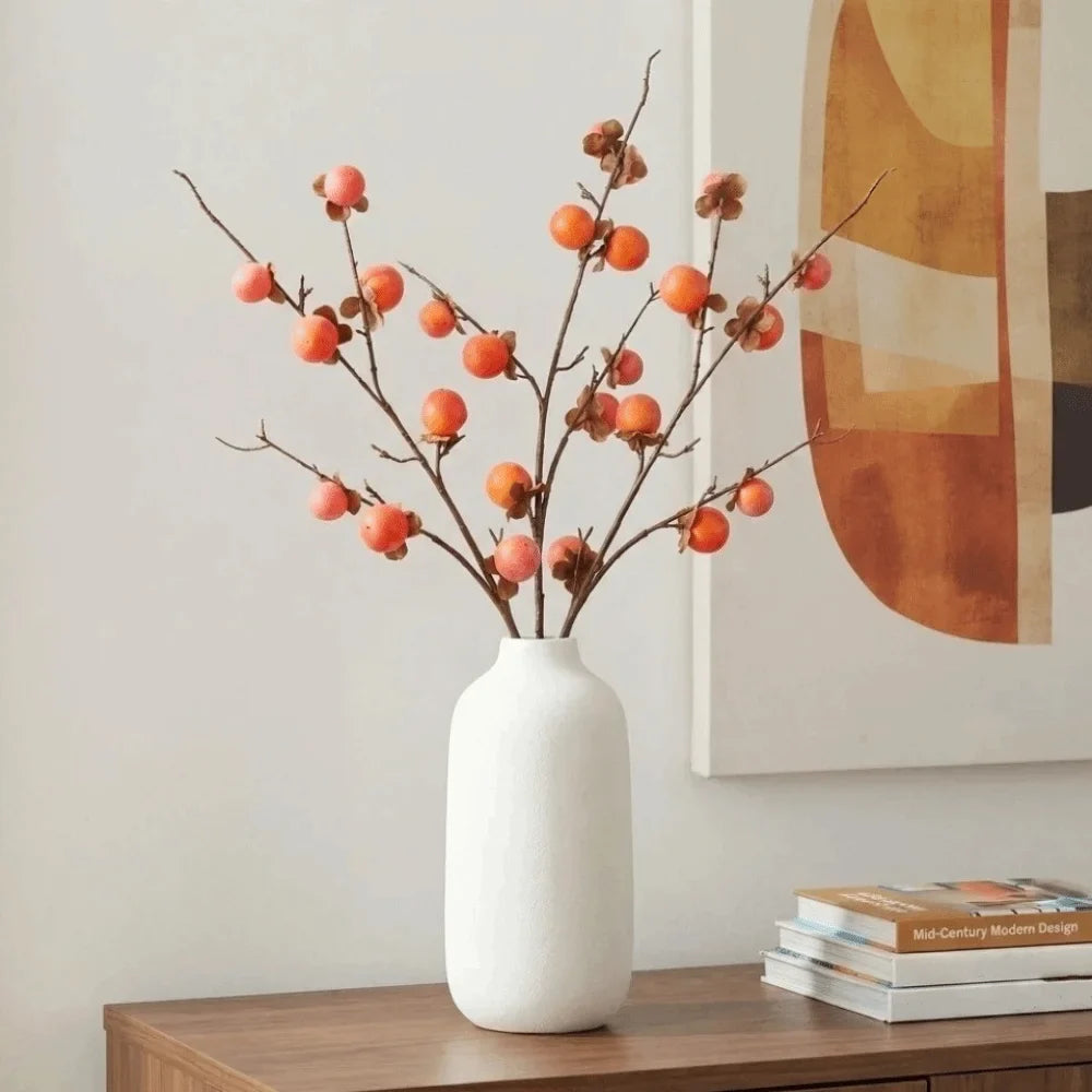 Artificial Persimmon Branch 8 Heads | Realistic Foam Fruit Decor
