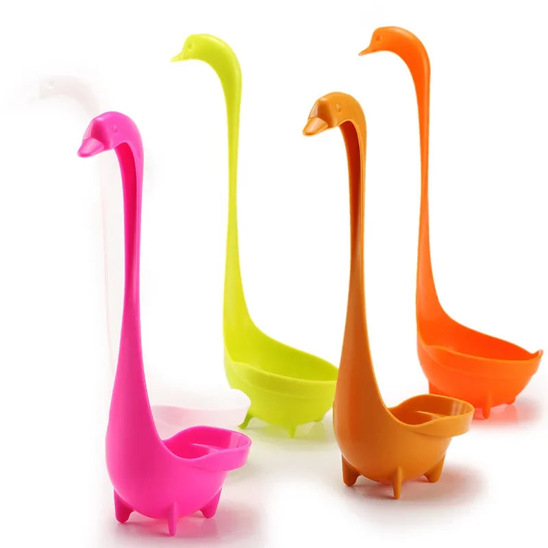 Food Grade PP Plastic Swan Strainer Spoon Long Handle Big Soup Spoon Hot Sale Creative Solid Color Kitchen Tableware Leak Spoon Peaceful Pleasures Health and Wellness