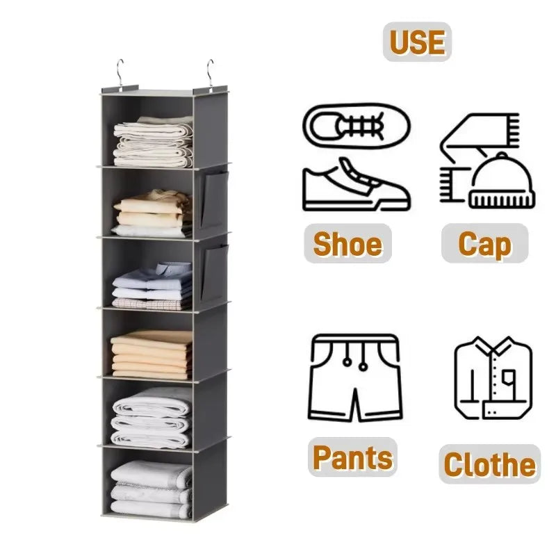 Hanging Closet Organizer and Storage, Foldable 6-Shelf Closet Hanging Storage Shelves with 2 Hooks for Shoe Cap Clothes Pants Peaceful Pleasures Health and Wellness