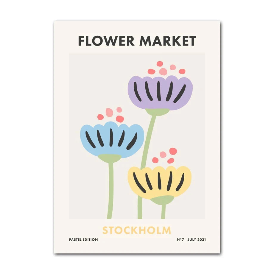 Abstract Danish Pastel Canvas Wall Art | Purple Smiley Flower