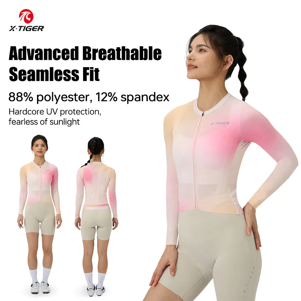 X-TIGER Women's Long Sleeve Cycling Jersey SPF 50+ | 3 Pockets