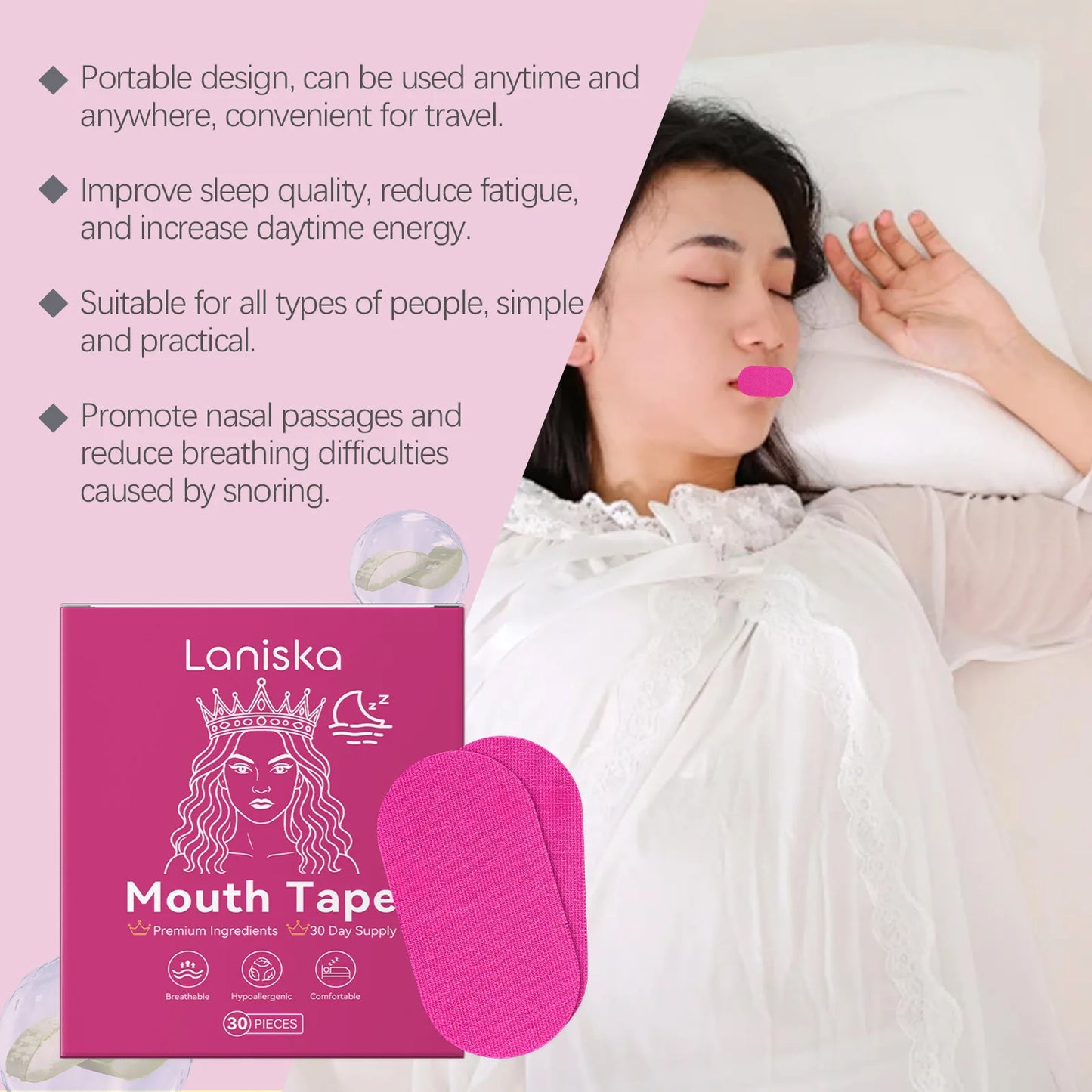 Laniska Lavender Sleep Mouth Tape – Nasal Breathing Patch 30pcs