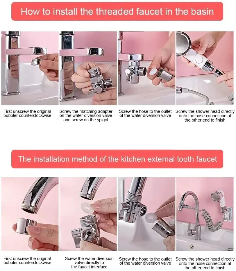 3-Mode Faucet Diverter & Handheld Shower Head Tap Splitter Set