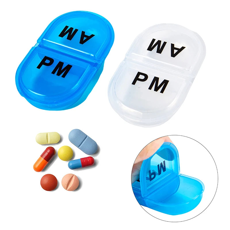 2 Grids Waterproof Pill Organizer Portable Oval Pill Box Pill Container Daily AM&PM Containers Peaceful Pleasures Health and Wellness