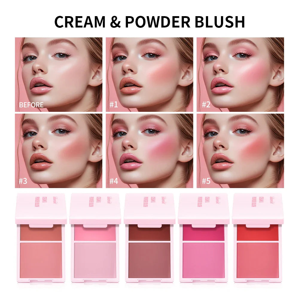 Lakerain Cream & Powder Blush Duo – 5 Shades, Matte Finish