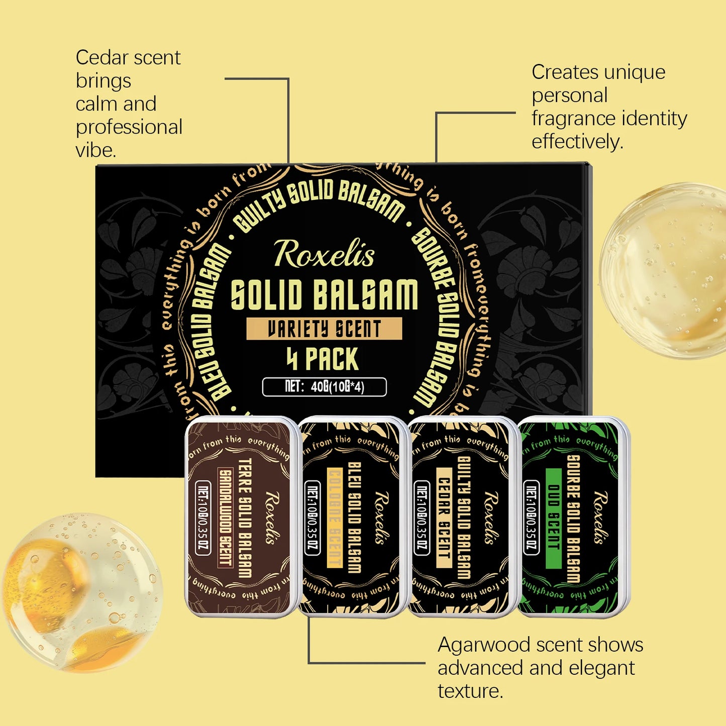 4-Piece Men's Solid Perfume Balm Set | Alcohol-Free Woody Scent