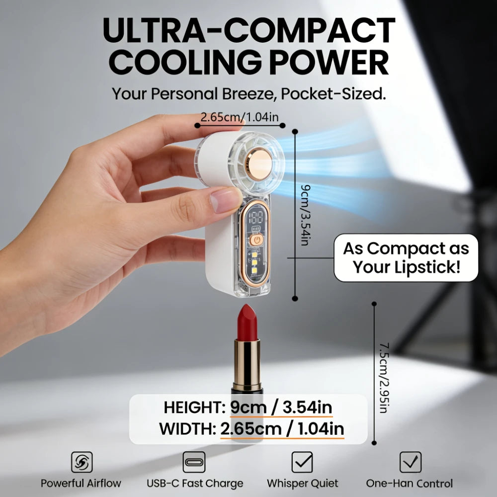 Mini Creative color Handheld Fan High-power Display Screen With Light USB Rechargeable pocket High-speed wind Turbo Fan Peaceful Pleasures Health and Wellness