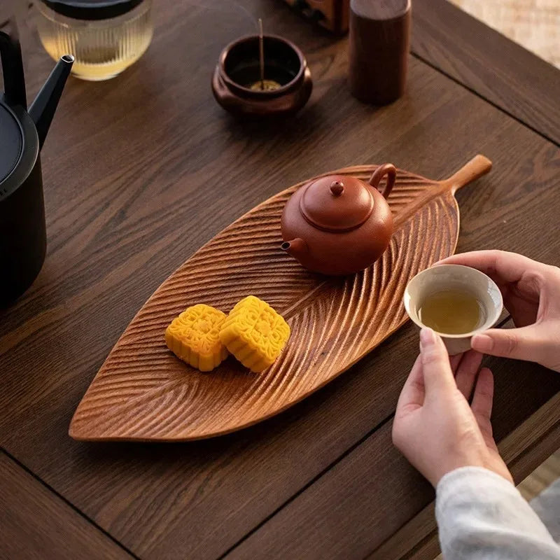 Walnut Leaf Tea Spot Tray Home Wooden Tea Table Solid Wood Dry Brew Tea Cup Tray Wooden Pastry Plate Tableware Party Supplies Peaceful Pleasures Health and Wellness