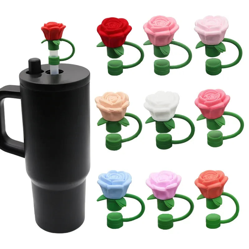 Hot 9-10mm Rose Flower Straw Cover for Stanley Large Silicone Diameter Heat-resistant Dust Proof Straw Plug Cap Cup Accessorie Peaceful Pleasures Health and Wellness